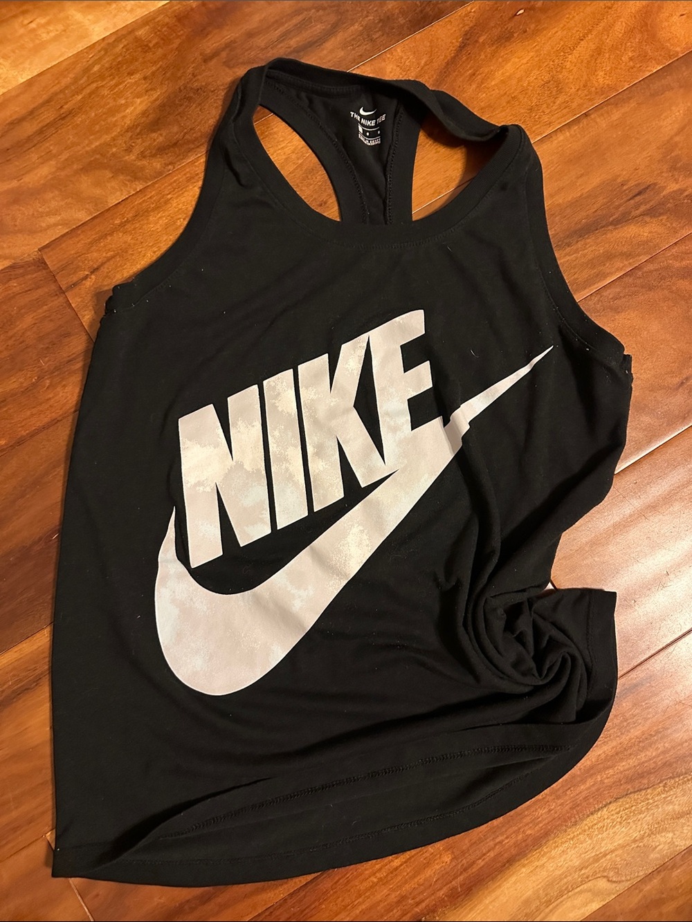 Nike Black Racerback Tank with Large White Swoosh Logo
